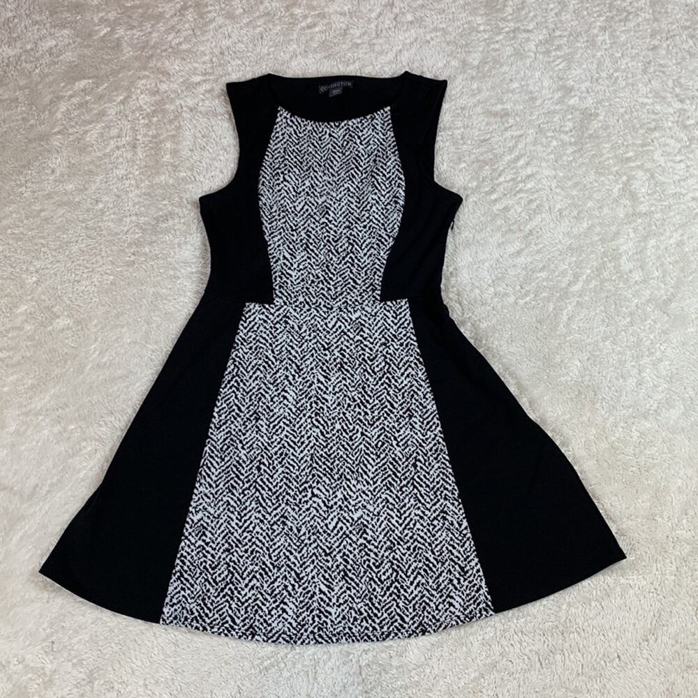 Covington Black White Herringbone Fit Flare Dress Small Sleeveless Workwear